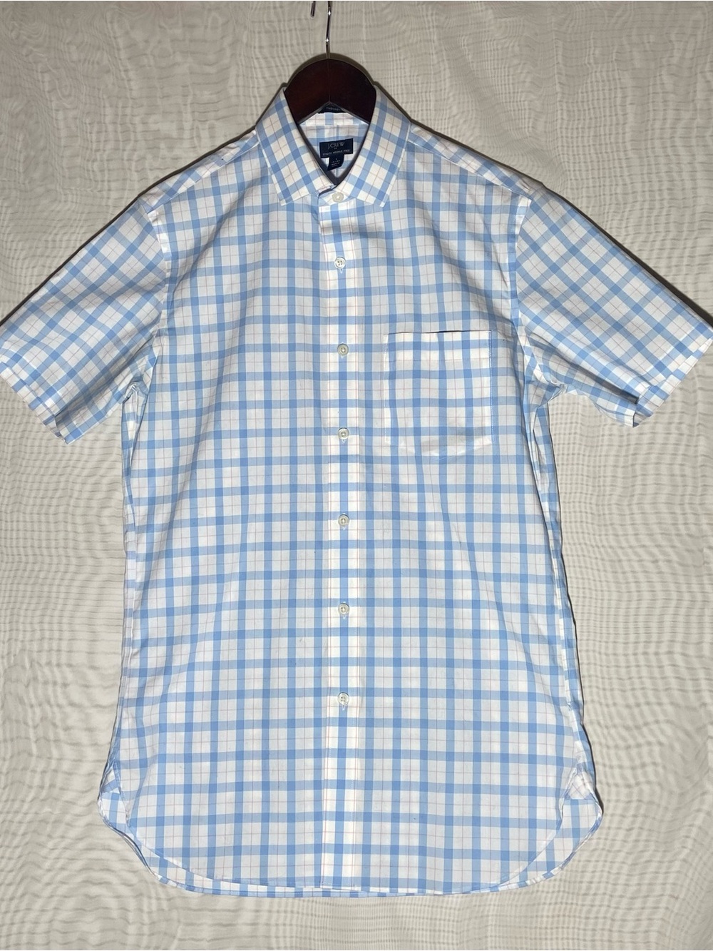 J. Crew Blue and White Plaid Short-Sleeve Button-Down Shirt